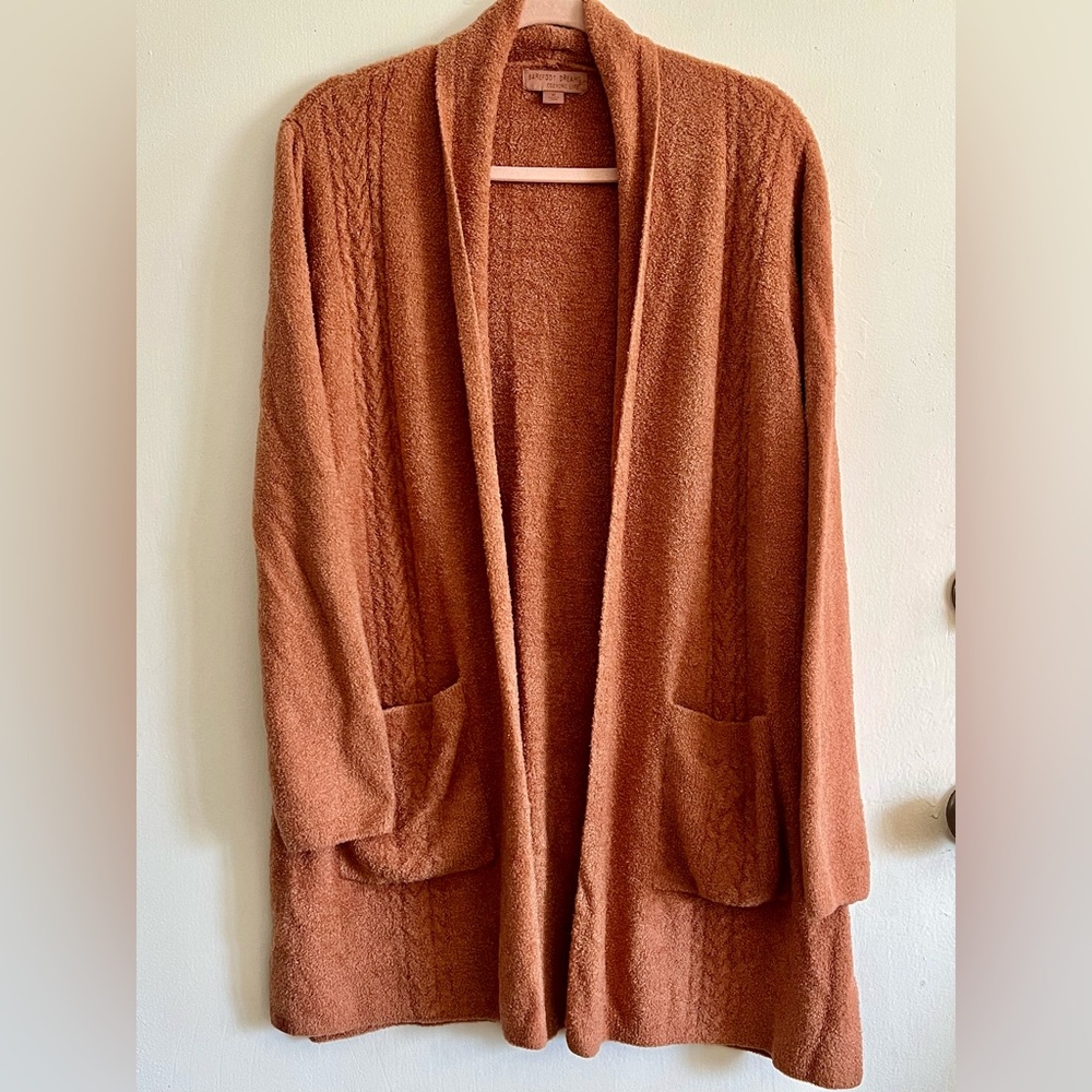 Barefoot Dreams Women's CozyChic Lite Cable- Open Front Cardigan Size M-Apricot-
